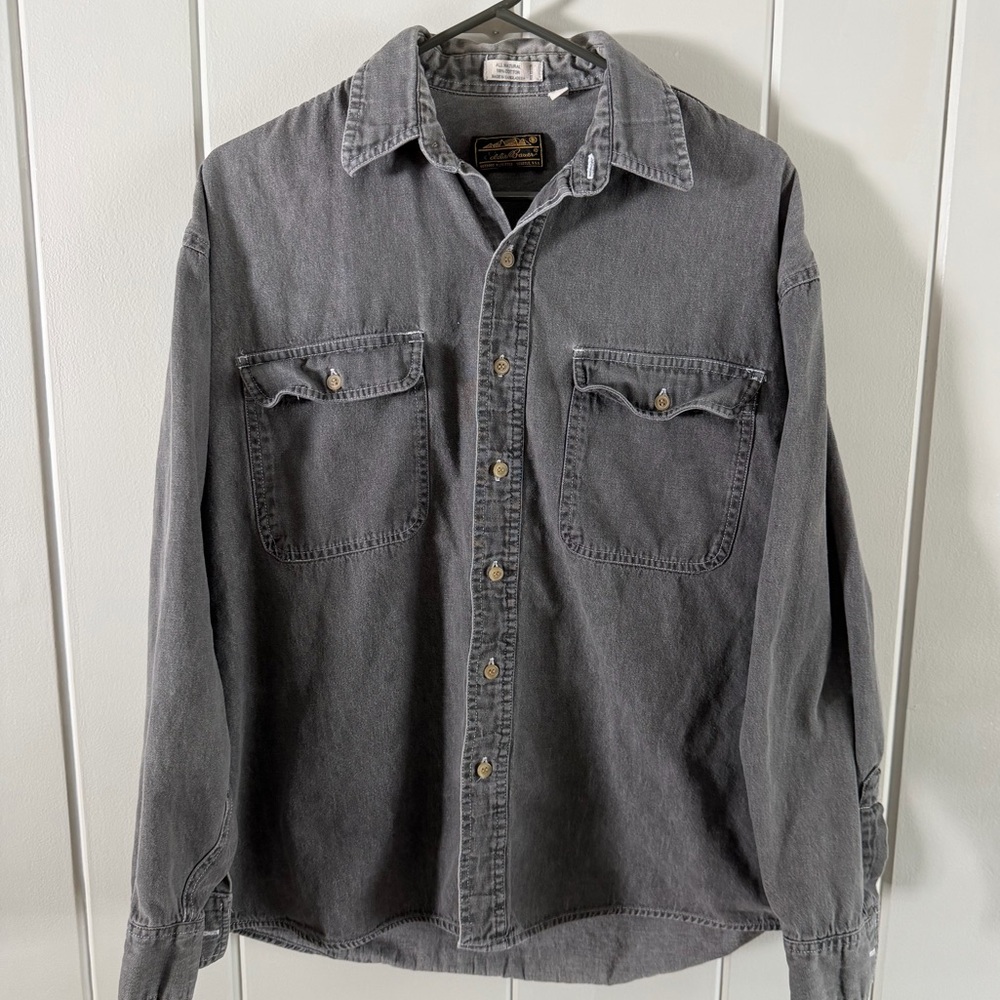 Eddie Bauer Y2K Workwear Button Up Shirt Gray Cotton Medium